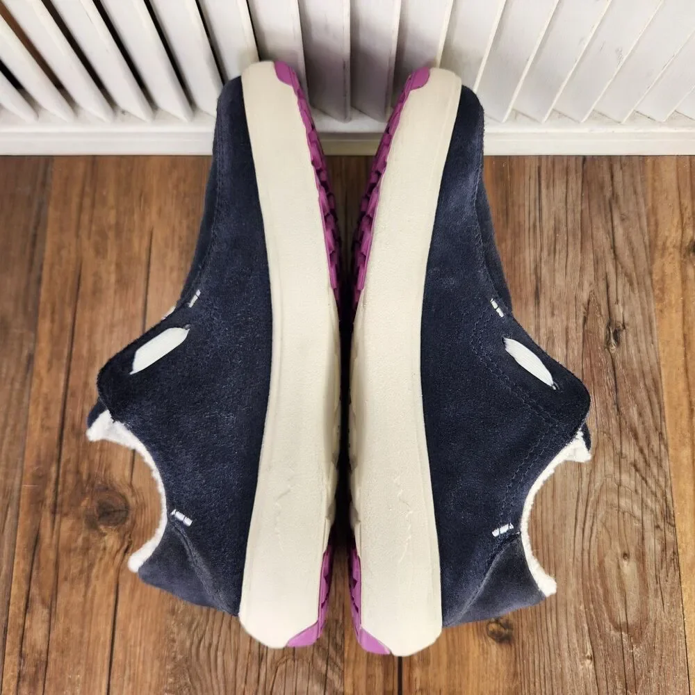Stio Colter Low Shoes Womens Sz 8 Navy Blue Suede Sherpa Lined Slip On Sneakers